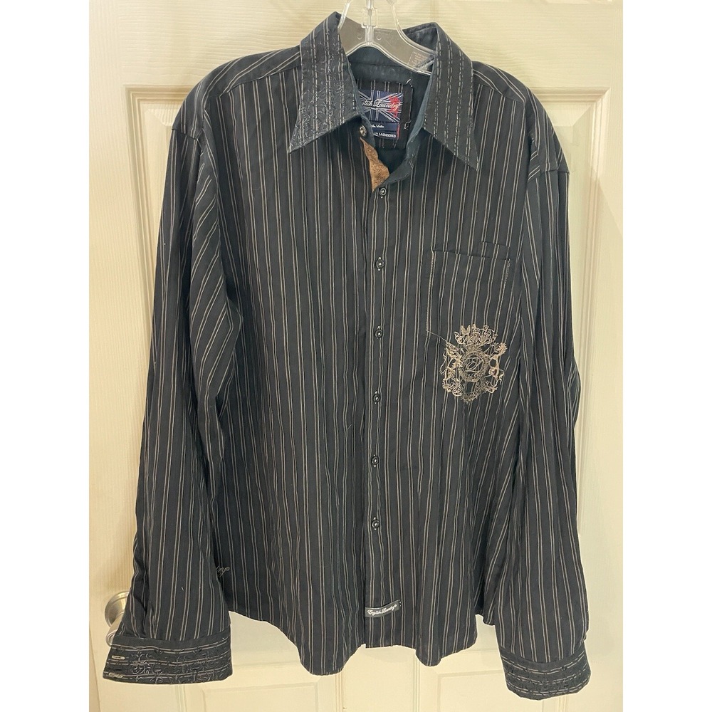 Men's English Laundry‎ Christopher Wicks Black Embroidered Shirt Size XL